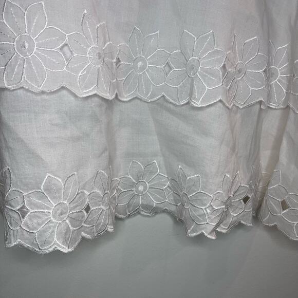 Women’s White Linen Floral Embroidered Tiered Midi Skirt‎ Size 18P Cottage, - Picture 4 of 7